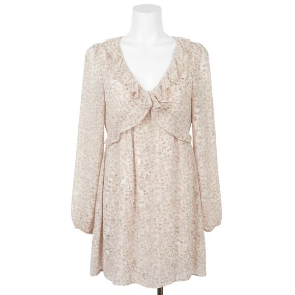American Eagle Outfitters Dresses & Skirts - American Eagle Dress XS Pink Floral Long Sleeve Ruffle Mini Cottage Coquette